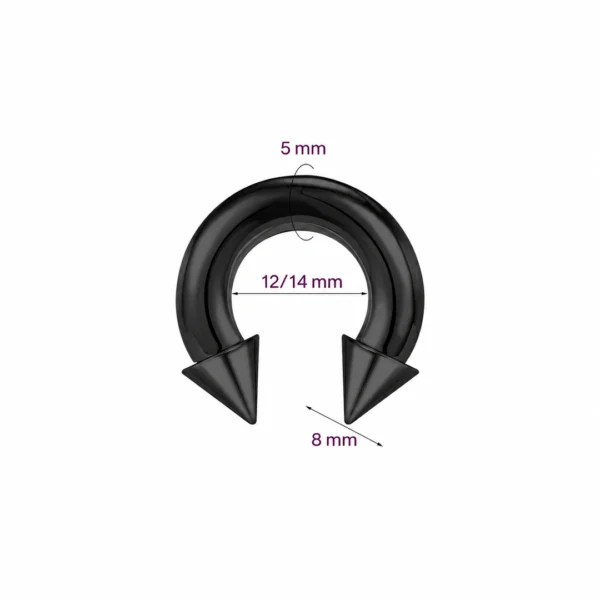 Piercing Fer à Cheval Acier Noir Gros Calibre avec Pointes 5X12-14X8 mm Piercing Fer à Cheval Acier Noir Gros Calibre avec Pointes 5X12-14X8 mm