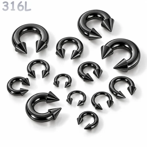 Piercing Fer à Cheval Acier Noir Gros Calibre avec Pointes Piercing Fer à Cheval Acier Noir Gros Calibre avec Pointes