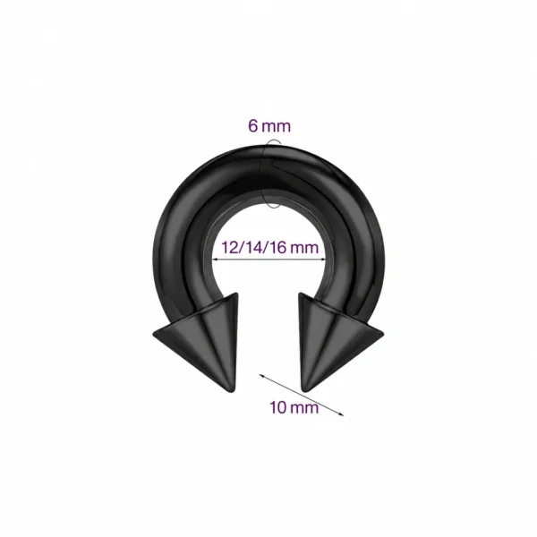 Piercing Fer à Cheval Acier Noir Gros Calibre avec Pointes 6X12-14-16X10 mm Piercing Fer à Cheval Acier Noir Gros Calibre avec Pointes 6X12-14-16X10 mm