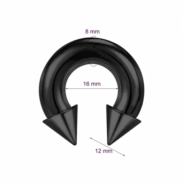 Piercing Fer à Cheval Acier Noir Gros Calibre avec Pointes 8X16X12 mm Piercing Fer à Cheval Acier Noir Gros Calibre avec Pointes 8X16X12 mm