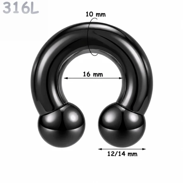Piercing Fer à Cheval Acier Noir Gros Diamètre 10x16x12-14 mm Piercing Fer à Cheval Acier Noir Gros Diamètre 10x16x12-14 mm