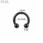 Piercing Fer à Cheval Acier Noir Gros Diamètre 2,5x12-14x6 mm