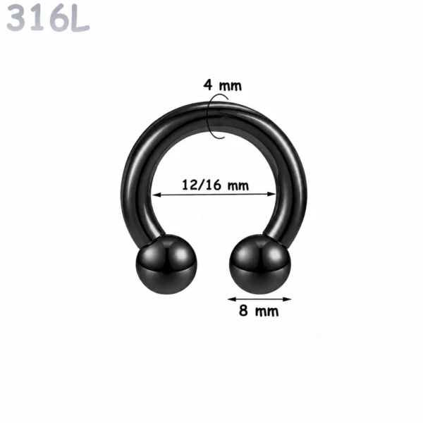 Piercing Fer à Cheval Acier Noir Gros Diamètre 4x12-16x8 mm Piercing Fer à Cheval Acier Noir Gros Diamètre 4x12-16x8 mm