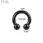 Piercing Fer à Cheval Acier Noir Gros Diamètre 4x12-16x8 mm