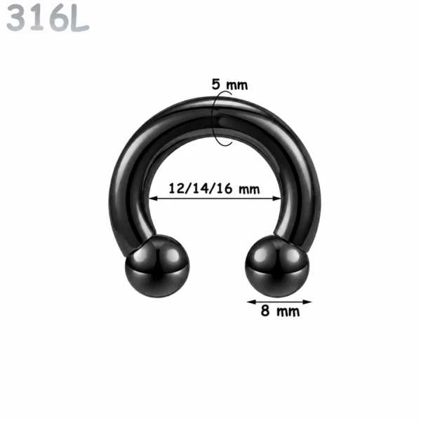 Piercing Fer à Cheval Acier Noir Gros Diamètre 5x12-14-16x8 mm Piercing Fer à Cheval Acier Noir Gros Diamètre 5x12-14-16x8 mm