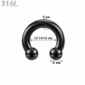 Piercing Fer à Cheval Acier Noir Gros Diamètre 5x12-14-16x8 mm