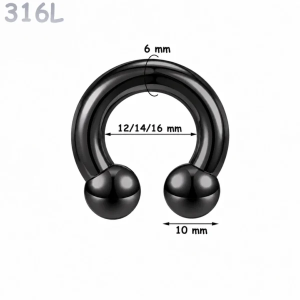 Piercing Fer à Cheval Acier Noir Gros Diamètre 6x12-14-16x10 mm Piercing Fer à Cheval Acier Noir Gros Diamètre 6x12-14-16x10 mm