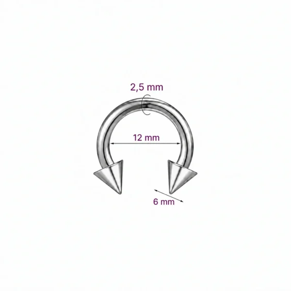 Piercing Fer à Cheval Gros Calibre avec Pointes Acier 316L 2.5X12X6 mm Piercing Fer à Cheval Gros Calibre avec Pointes Acier 316L 2.5X12X6 mm.