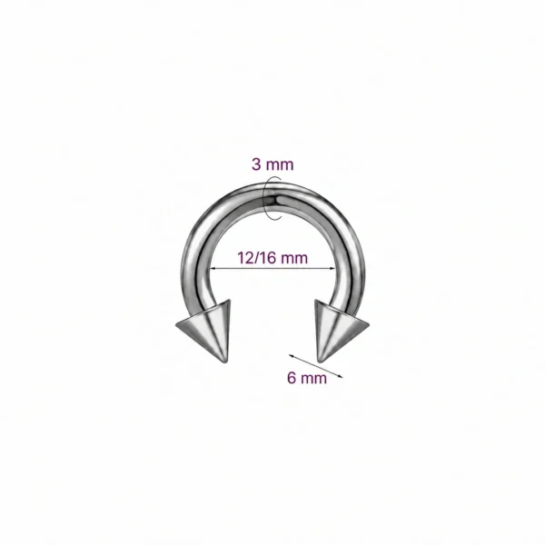 Piercing Fer à Cheval Gros Calibre avec Pointes Acier 316L 3X12-16X6 mm Piercing Fer à Cheval Gros Calibre avec Pointes Acier 316L 3X12-16X6 mm.