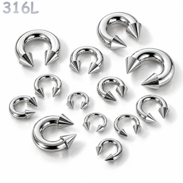 Piercing Fer à Cheval Gros Calibre avec Pointes Acier 316L.