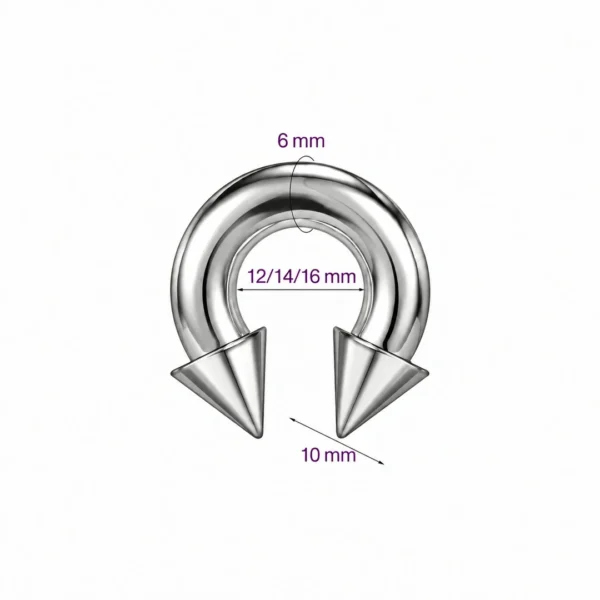 Piercing Fer à Cheval Gros Calibre avec Pointes Acier 316L 6X12-14-16X10 mm Piercing Fer à Cheval Gros Calibre avec Pointes Acier 316L 6X12-14-16X10 mm.