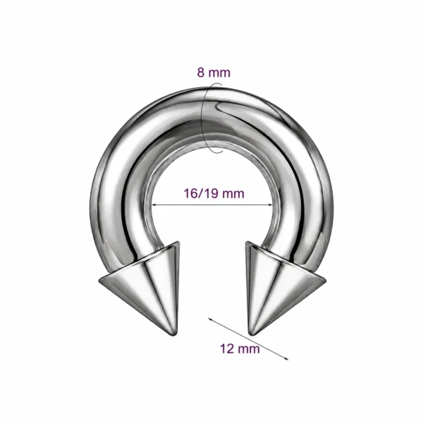 Piercing Fer à Cheval Gros Calibre avec Pointes Acier 316L 8X16-19X12 mm Piercing Fer à Cheval Gros Calibre avec Pointes Acier 316L 8X16-19X12 mm.