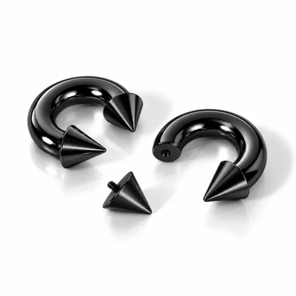 Piercing Fer à Cheval Noir Gros Calibre avec Pointes Acier 316L Piercing Fer à Cheval Noir Gros Calibre avec Pointes Acier 316L