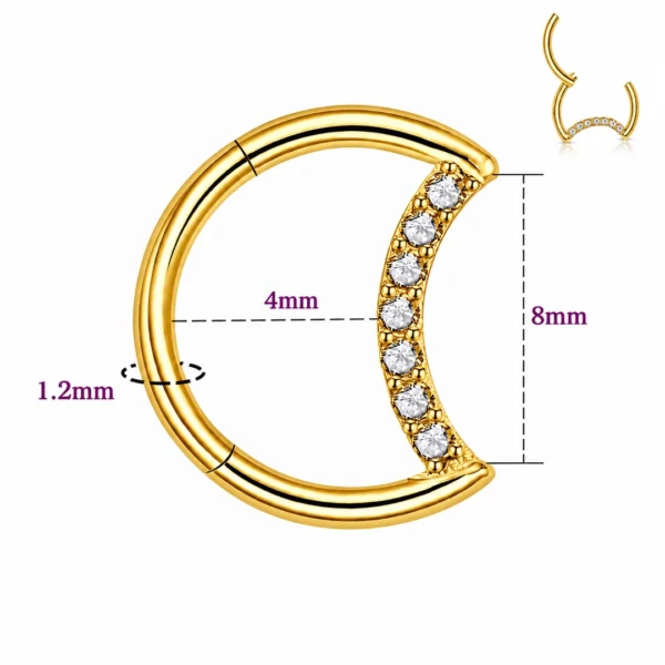 Piercing Lune avec Zirconiums Clicker Titane Doré 16G 8 mm Piercing Lune avec Zirconiums Clicker Titane Doré 16G 8 mm.