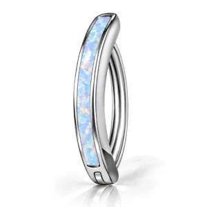 Piercing Nombril Clicker Acier 316L à Barrette Sertie d'Opalite.