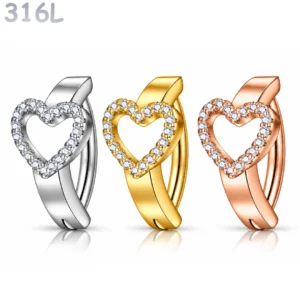 Piercing Nombril Clicker Cœur Ajouré Pavé de Zirconiums.