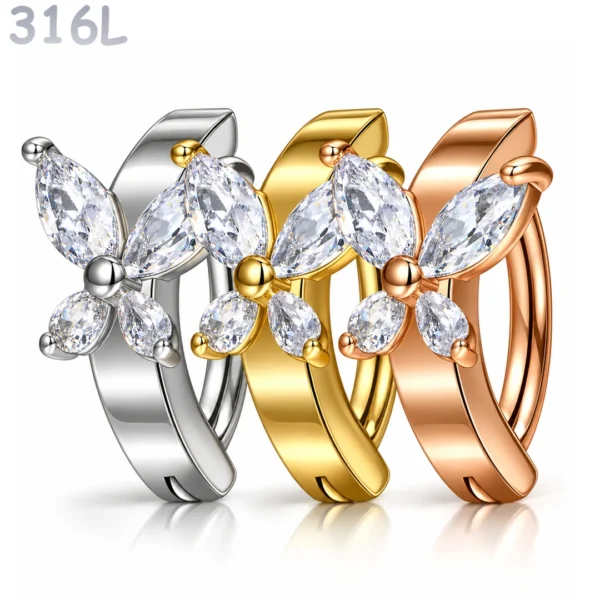 Piercing Nombril Clicker Papillon à Zirconiums Marquise.
