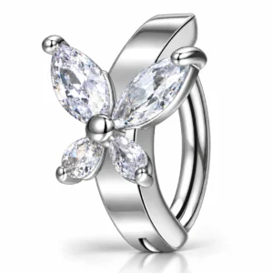 Piercing Nombril Clicker Papillon à Zirconiums Marquise Acier 316L.