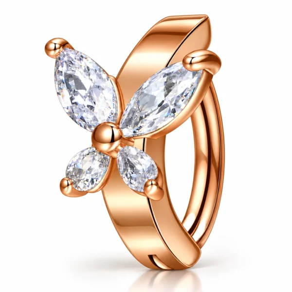 Piercing Nombril Clicker Papillon à Zirconiums Marquise Acier Or Rose PVD Piercing Nombril Clicker Papillon à Zirconiums Marquise Acier Or Rose PVD.