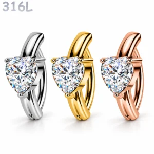 Piercing Nombril à Charnière avec Cœur Zirconium.