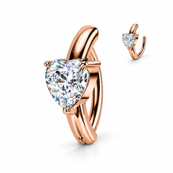 Piercing Nombril à Charnière avec Cœur Zirconium Acier Or Rose PVD Piercing Nombril à Charnière avec Cœur Zirconium Acier Or Rose PVD.