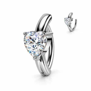 Piercing Nombril à Charnière avec Cœur Zirconium Acier Poli.