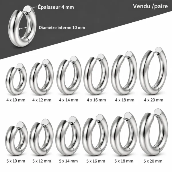 Faux Écarteur Créole Épaisse 4-5 mm en Acier 316L Poli Faux Écarteur Créole Épaisse 4-5 mm en Acier 316L Poli