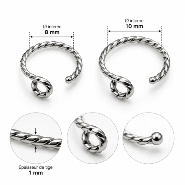 Faux Piercing de Narine Anneau Nostril Torsadé en Acier Inoxydable Faux Piercing de Narine Anneau Nostril Torsadé en Acier Inoxydable
