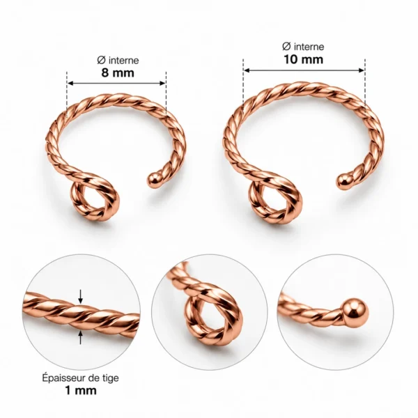 Faux Piercing de Narine Anneau Nostril Torsadé en Acier Or Rose Faux Piercing de Narine Anneau Nostril Torsadé en Acier Or Rose