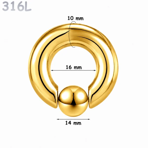 Piercing Anneau CBR Doré Gros Calibre 10X16X14 mm Piercing Anneau CBR Doré Gros Calibre 10X16X14 mm.