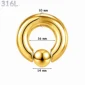 Piercing Anneau CBR Doré Gros Calibre 10X16X14 mm.