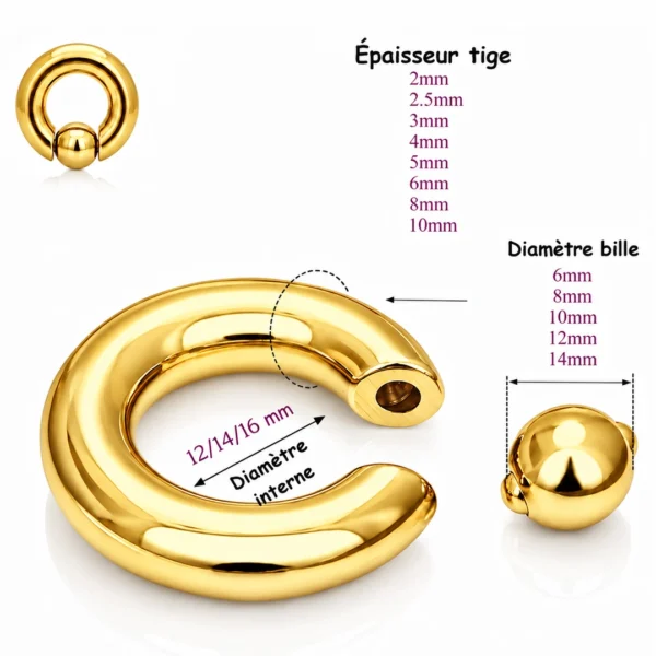 Piercing Anneau CBR Doré Gros Calibre 12G-00G (dimensions) Piercing Anneau CBR Doré Gros Calibre 12G-00G (dimensions).