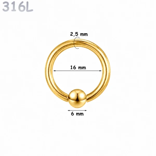 Piercing Anneau CBR Doré Gros Calibre 2.5X16X6 mm Piercing Anneau CBR Doré Gros Calibre 2.5X16X6 mm.