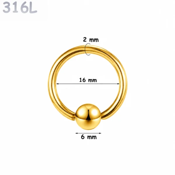 Piercing Anneau CBR Doré Gros Calibre 2X16X6 mm Piercing Anneau CBR Doré Gros Calibre 2X16X6 mm.