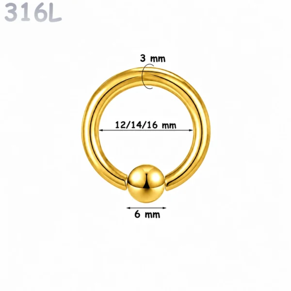 Piercing Anneau CBR Doré Gros Calibre 3X12-14-16X6 mm Piercing Anneau CBR Doré Gros Calibre 3X12-14-16X6 mm.