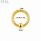 Piercing Anneau CBR Doré Gros Calibre 3X12-14-16X6 mm.