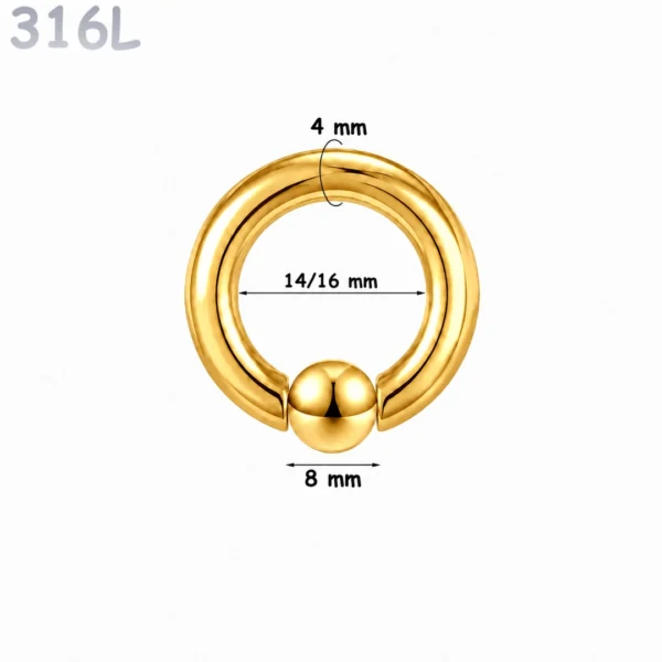 Piercing Anneau CBR Doré Gros Calibre 4X14-16X8 mm Piercing Anneau CBR Doré Gros Calibre 4X14-16X8 mm.