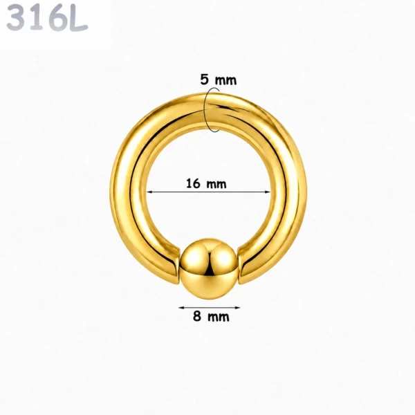 Piercing Anneau CBR Doré Gros Calibre 5X16X8 mm Piercing Anneau CBR Doré Gros Calibre 5X16X8 mm.