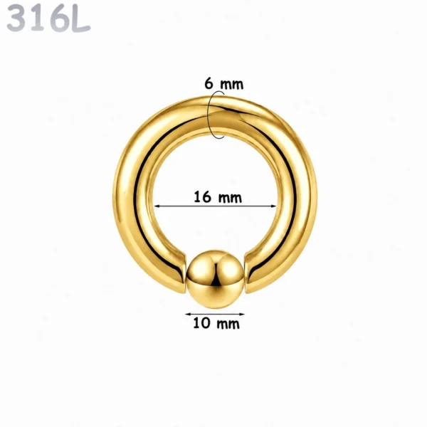 Piercing Anneau CBR Doré Gros Calibre 6X16X10 mm Piercing Anneau CBR Doré Gros Calibre 6X16X10 mm.