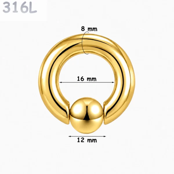 Piercing Anneau CBR Doré Gros Calibre 8X16X12 mm Piercing Anneau CBR Doré Gros Calibre 8X16X12 mm.