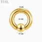 Piercing Anneau CBR Doré Gros Calibre 8X16X12 mm.