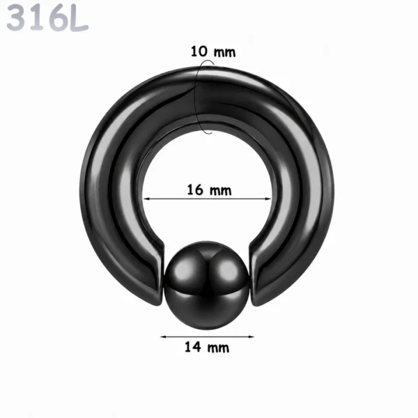 Piercing Anneau CBR Noir Gros Calibre en Acier 10X16X14 mm Piercing Anneau CBR Noir Gros Calibre en Acier 10X16X14 mm.