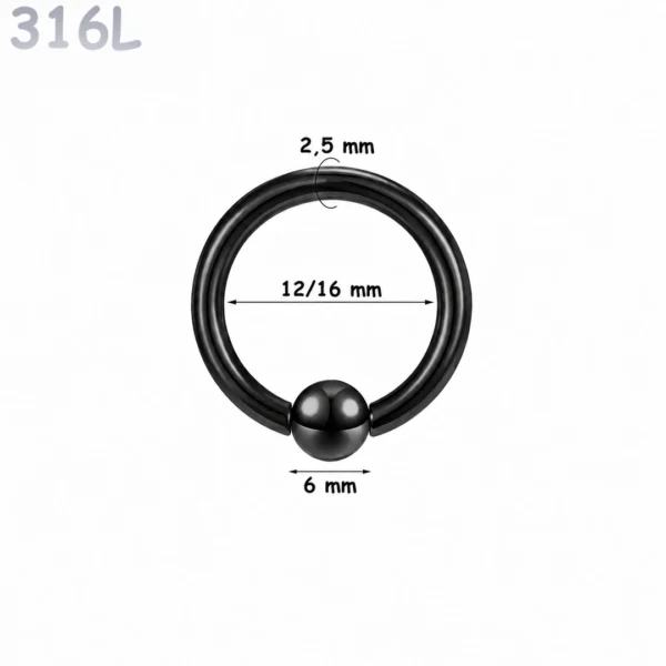 Piercing Anneau CBR Noir Gros Calibre en Acier 2.5X12-16X6 mm Piercing Anneau CBR Noir Gros Calibre en Acier 2.5X12-16X6 mm.