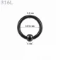 Piercing Anneau CBR Noir Gros Calibre en Acier 2.5X12-16X6 mm.