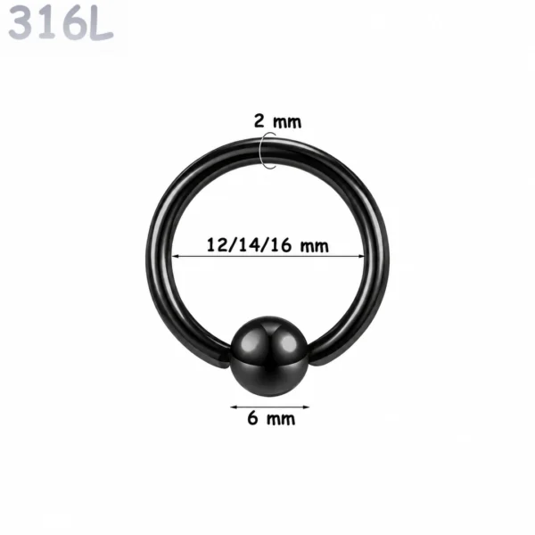 Piercing Anneau CBR Noir Gros Calibre en Acier 2X12-14-16X6 mm Piercing Anneau CBR Noir Gros Calibre en Acier 2X12-14-16X6 mm.