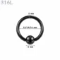 Piercing Anneau CBR Noir Gros Calibre en Acier 2X12-14-16X6 mm.