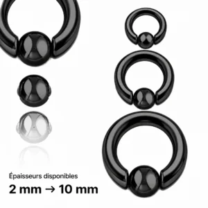 Piercing Anneau CBR Noir Gros Calibre en Acier 316L.