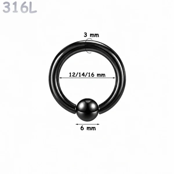 Piercing Anneau CBR Noir Gros Calibre en Acier 3X12-14-16X6 mm Piercing Anneau CBR Noir Gros Calibre en Acier 3X12-14-16X6 mm.