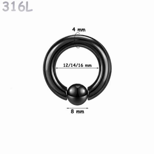 Piercing Anneau CBR Noir Gros Calibre en Acier 4X12-14-16X8 mm Piercing Anneau CBR Noir Gros Calibre en Acier 4X12-14-16X8 mm.