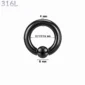 Piercing Anneau CBR Noir Gros Calibre en Acier 4X12-14-16X8 mm.